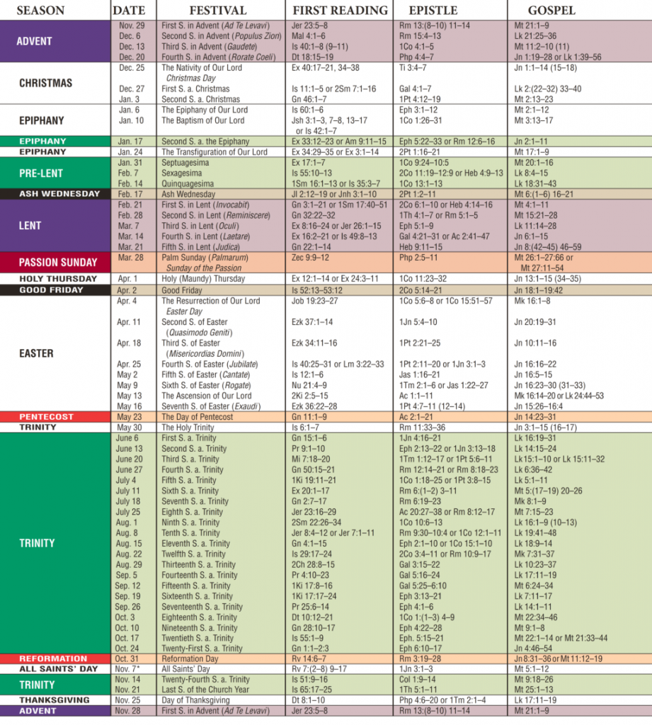 The Church Calendar – Concordia Lutheran Church