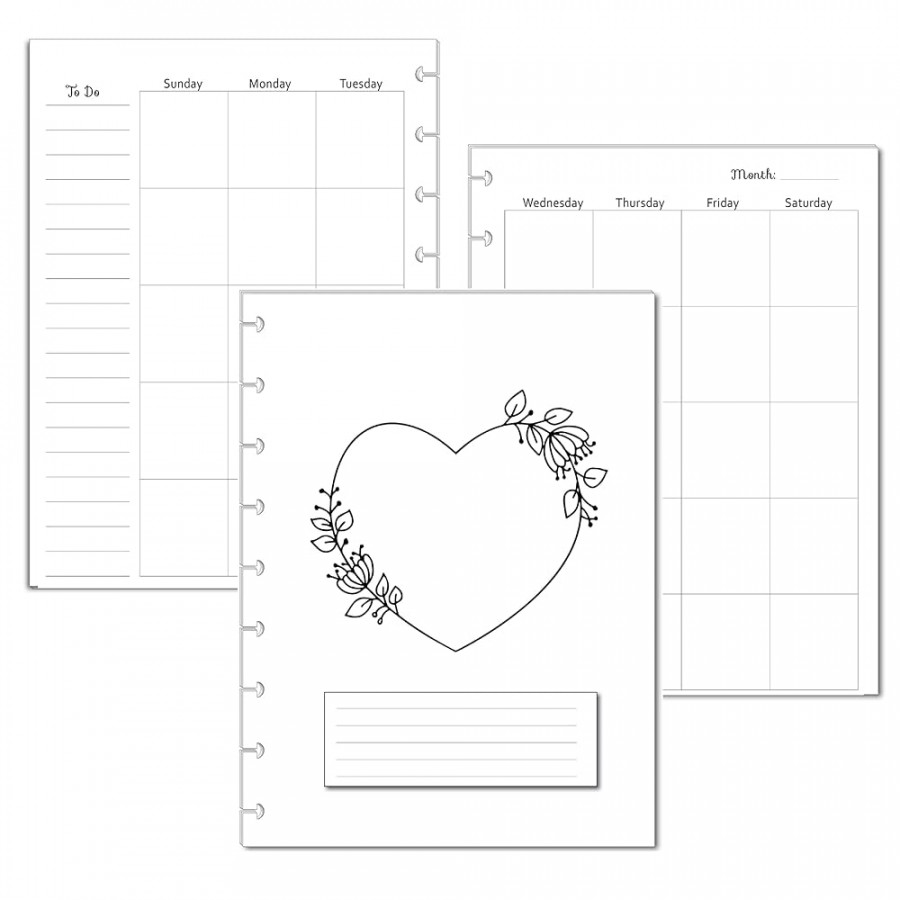 Undated -Disc Love Theme Monthly Calendar Refill for Discbound Planners  for The Classic Happy Planners