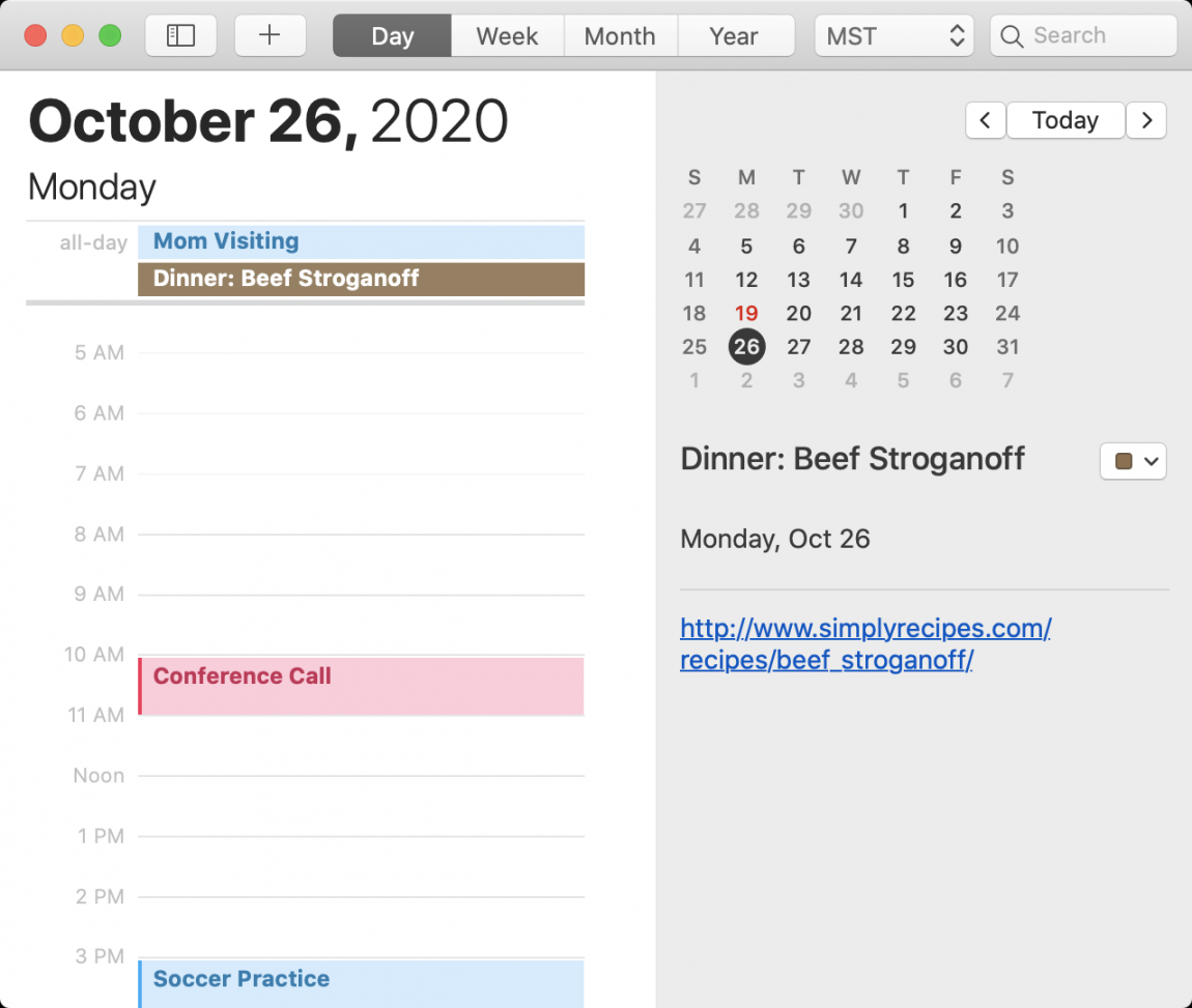 Viewing Your Meal Planning Calendar in Apple