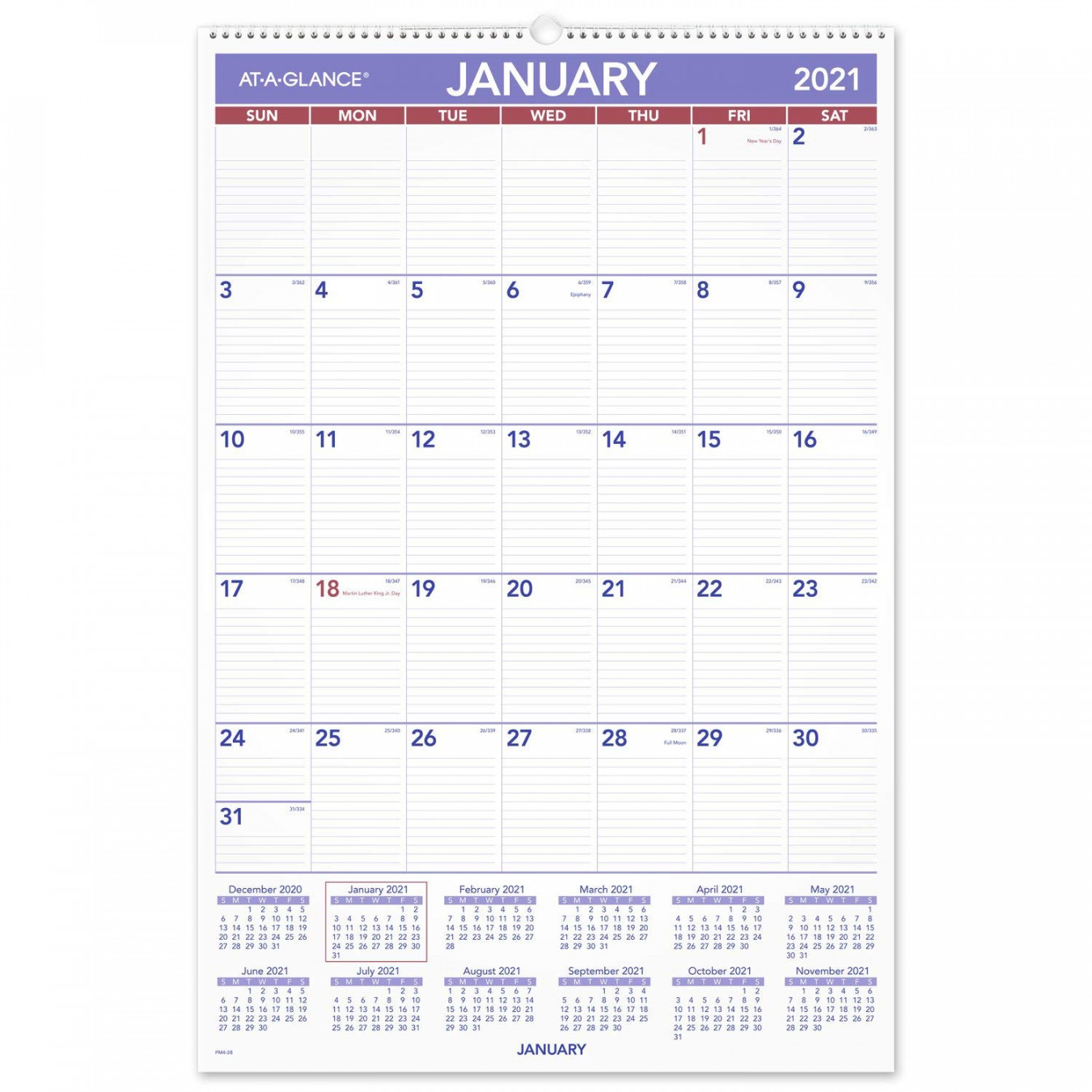 Wall Calendar by AT-A-GLANCE, " x ", Extra Large, Monthly,  Wirebound (PM), White