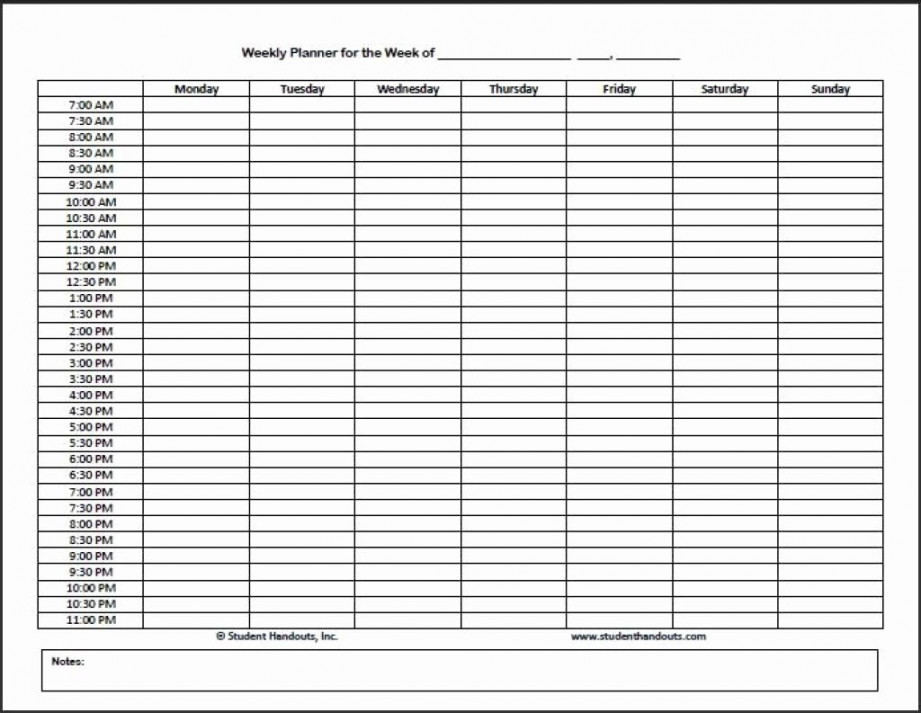 Weekly Calendar Time Slots Printable  Weekly calendar template