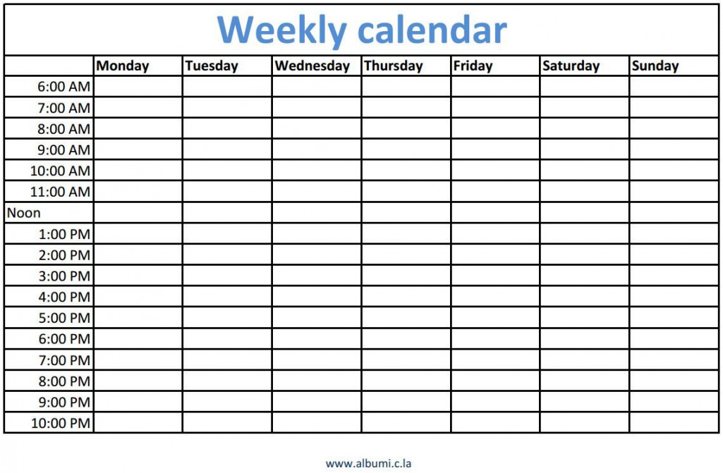 Weekly calendars with times printable  Daily calendar template