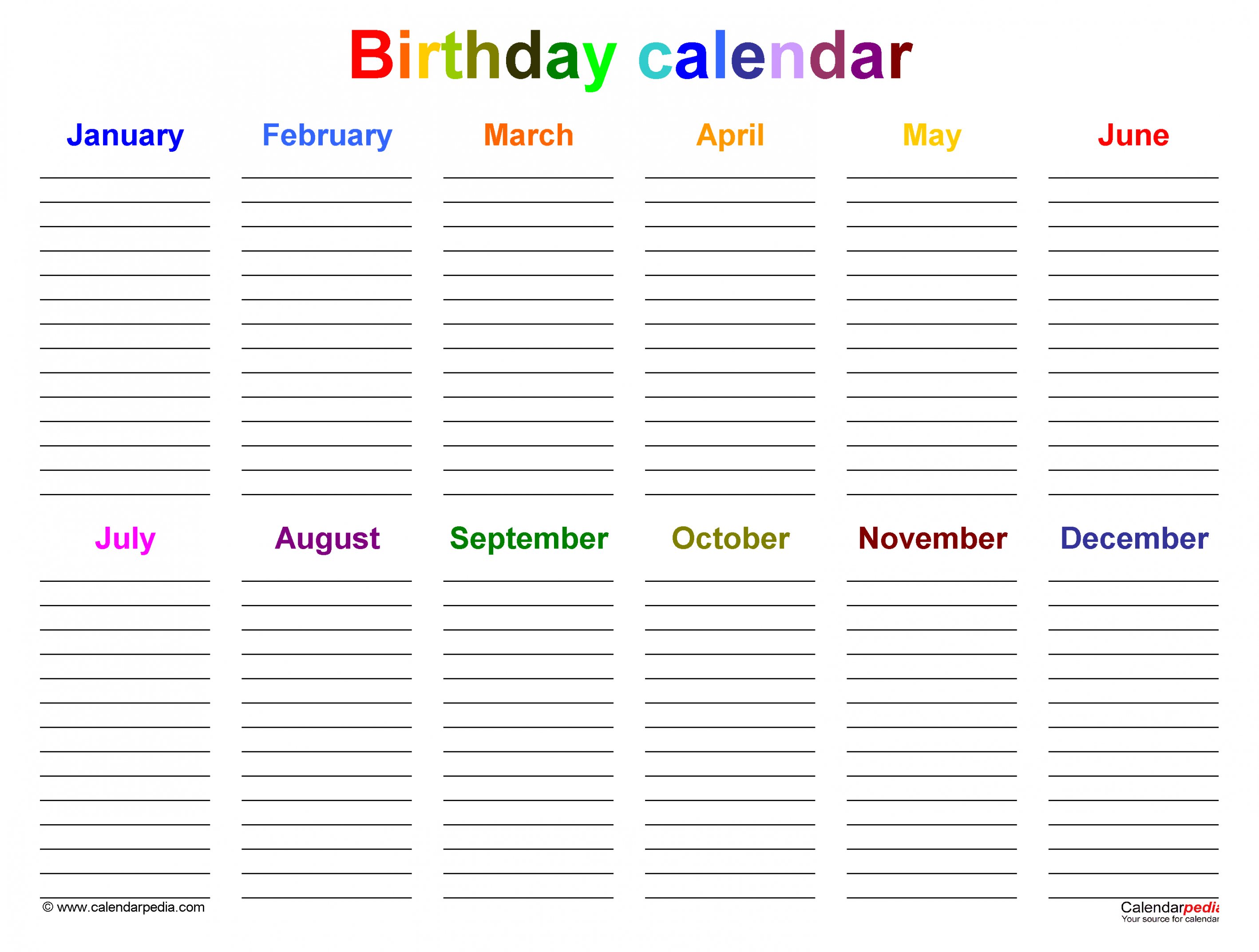 Birthday calendars - Free Printable PDF templates