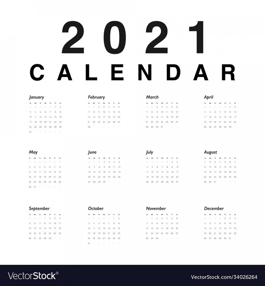 Calendar year black numbers days on white vector image