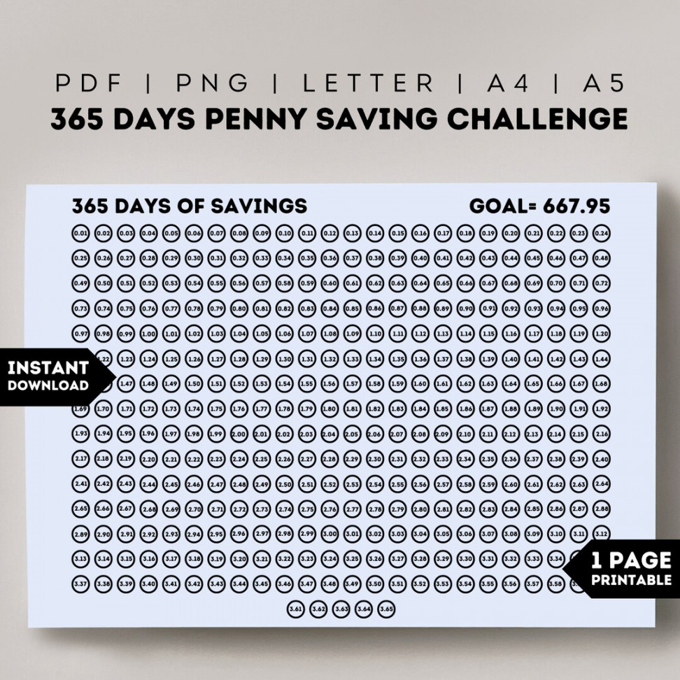 Days Penny Savings Challenge Printable Daily (Instant Download) - Etsy