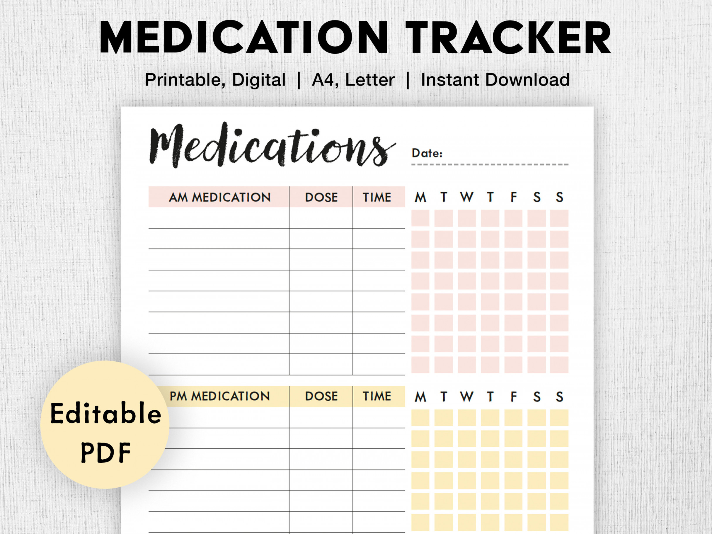 Editable Medication Schedule Printable Easy Medicine Chart - Etsy