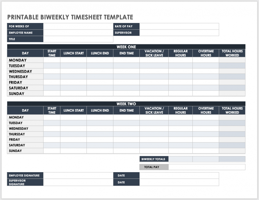 Free Biweekly Timesheet Templates  Smartsheet