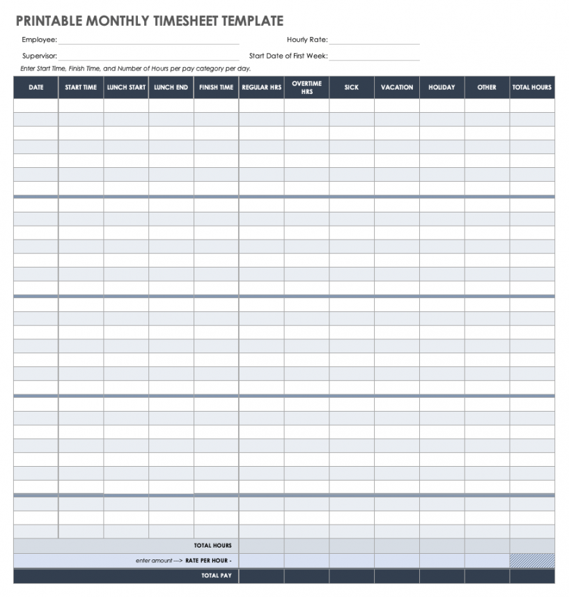 Free Monthly Timesheet & Time Card Templates  Smartsheet