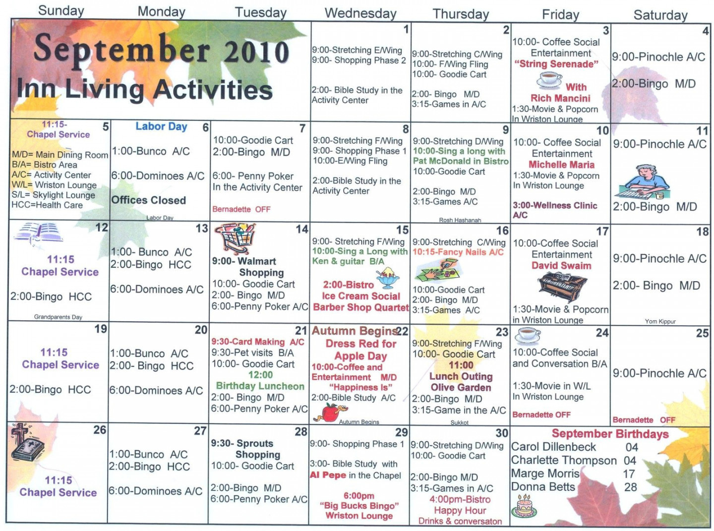 Monthly Activity Calendar For Seniors