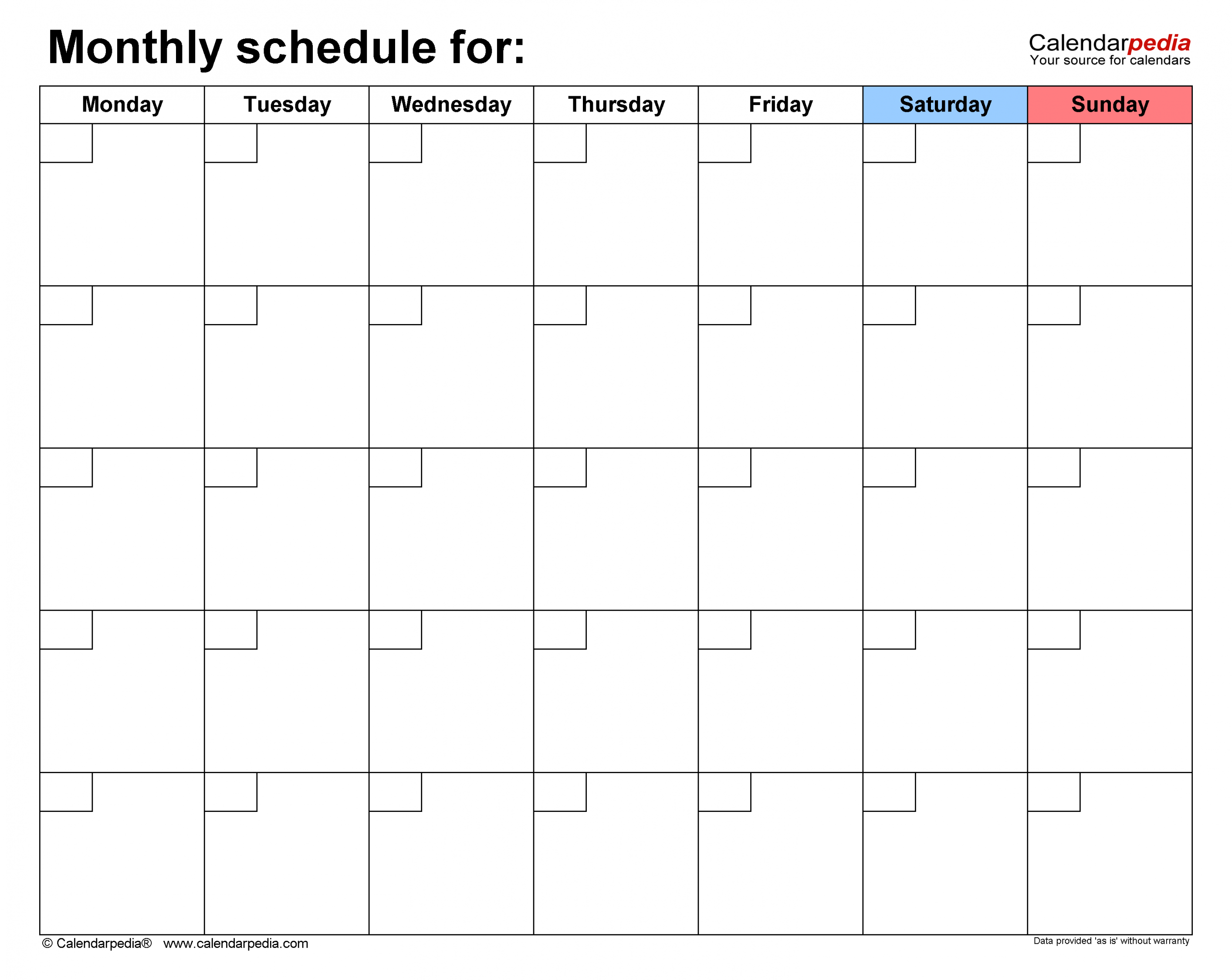 Monthly Schedule Templates for Microsoft Excel