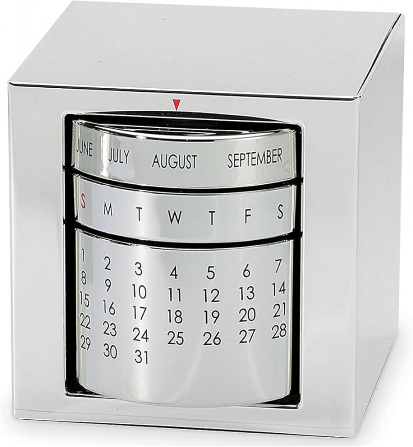 Natico Polished Silver Perpetual Calendar