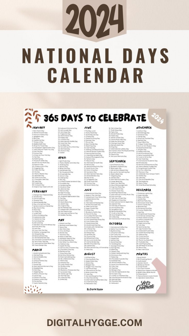 National Days and Holidays  Printable PDF in   National