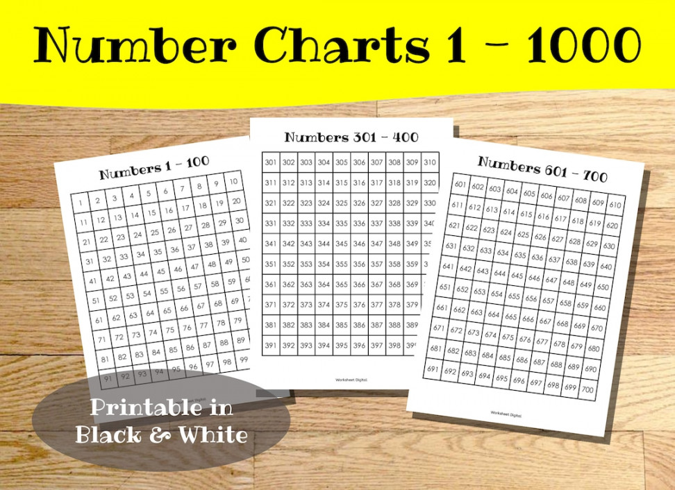 Number Charts  000 Printable Black & White Homeschool - Etsy