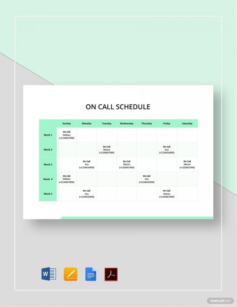 On call schedule template download in word, google docs, pdf