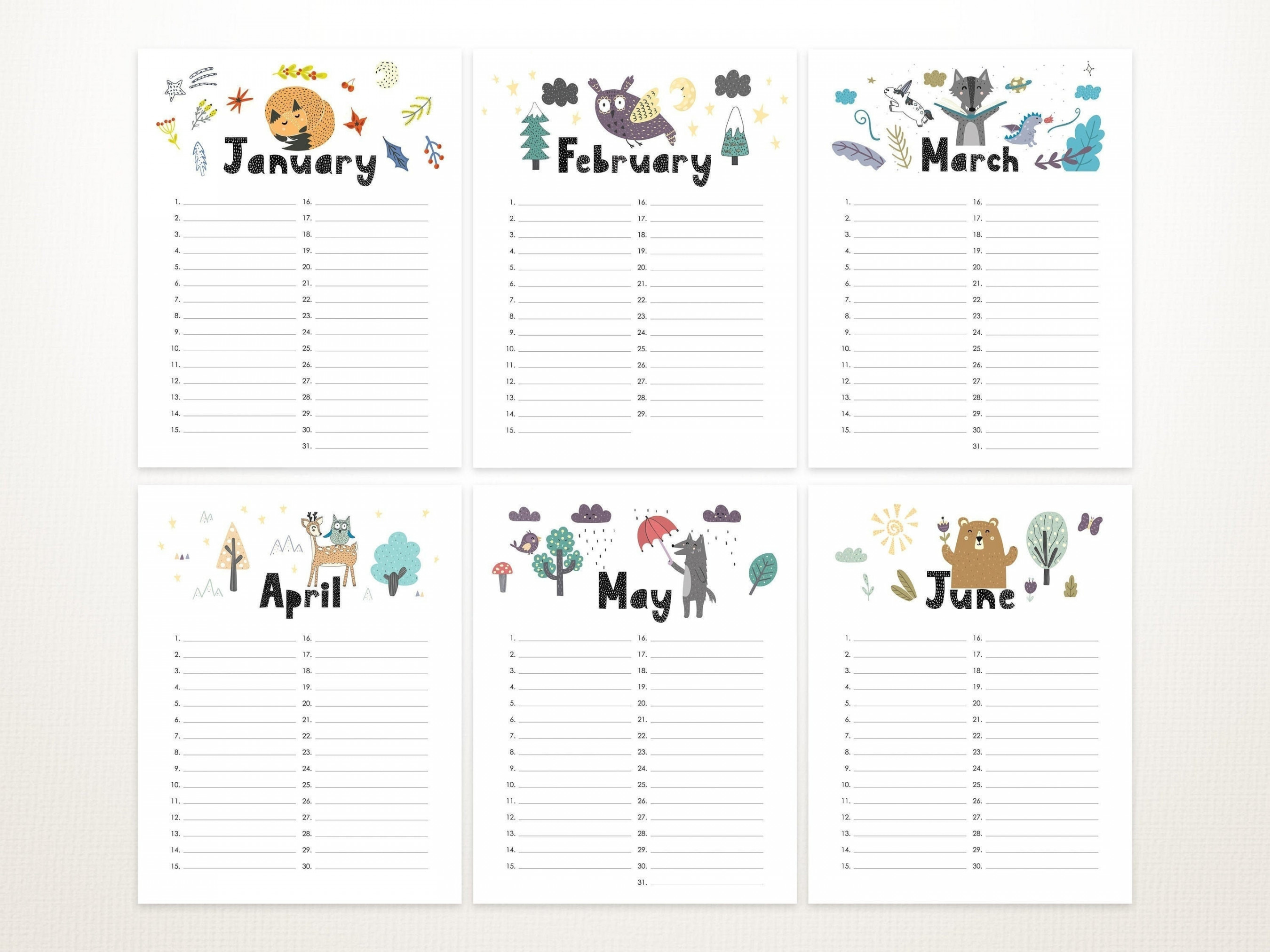 Printable Perpetual Birthday Calendar Forest Theme Perpetual - Etsy