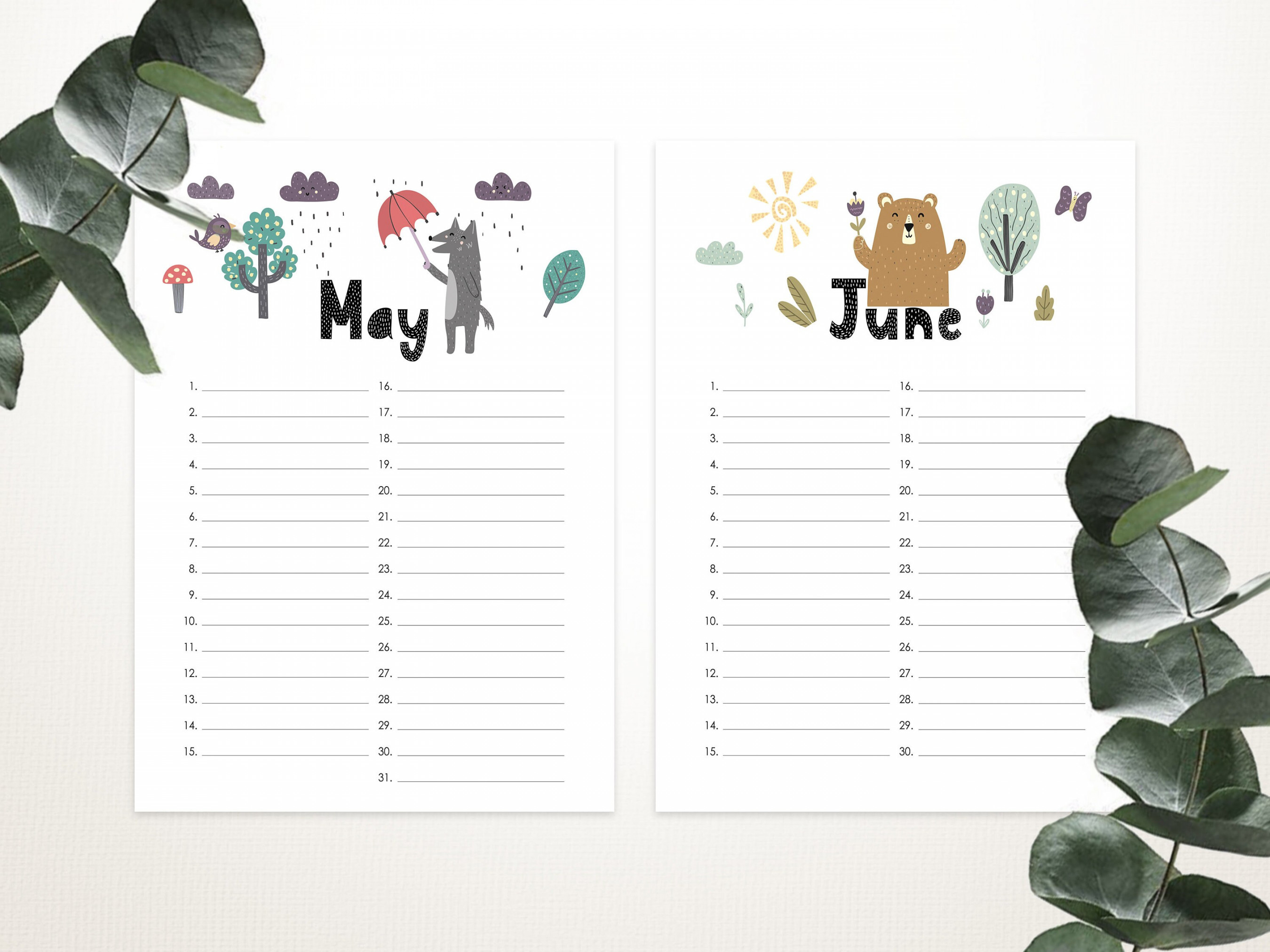 Printable perpetual birthday calendar forest theme perpetual etsy