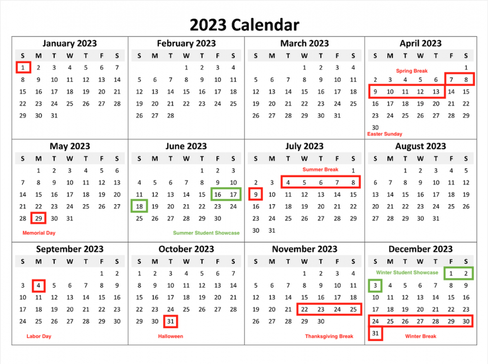 School Calendar and Schedule, Forte Music School