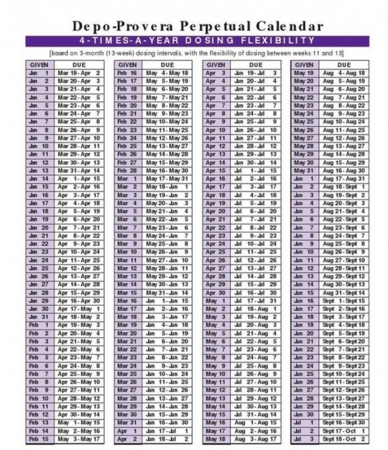 Depo-Provera Perpetual Calendar To Print   Print calendar