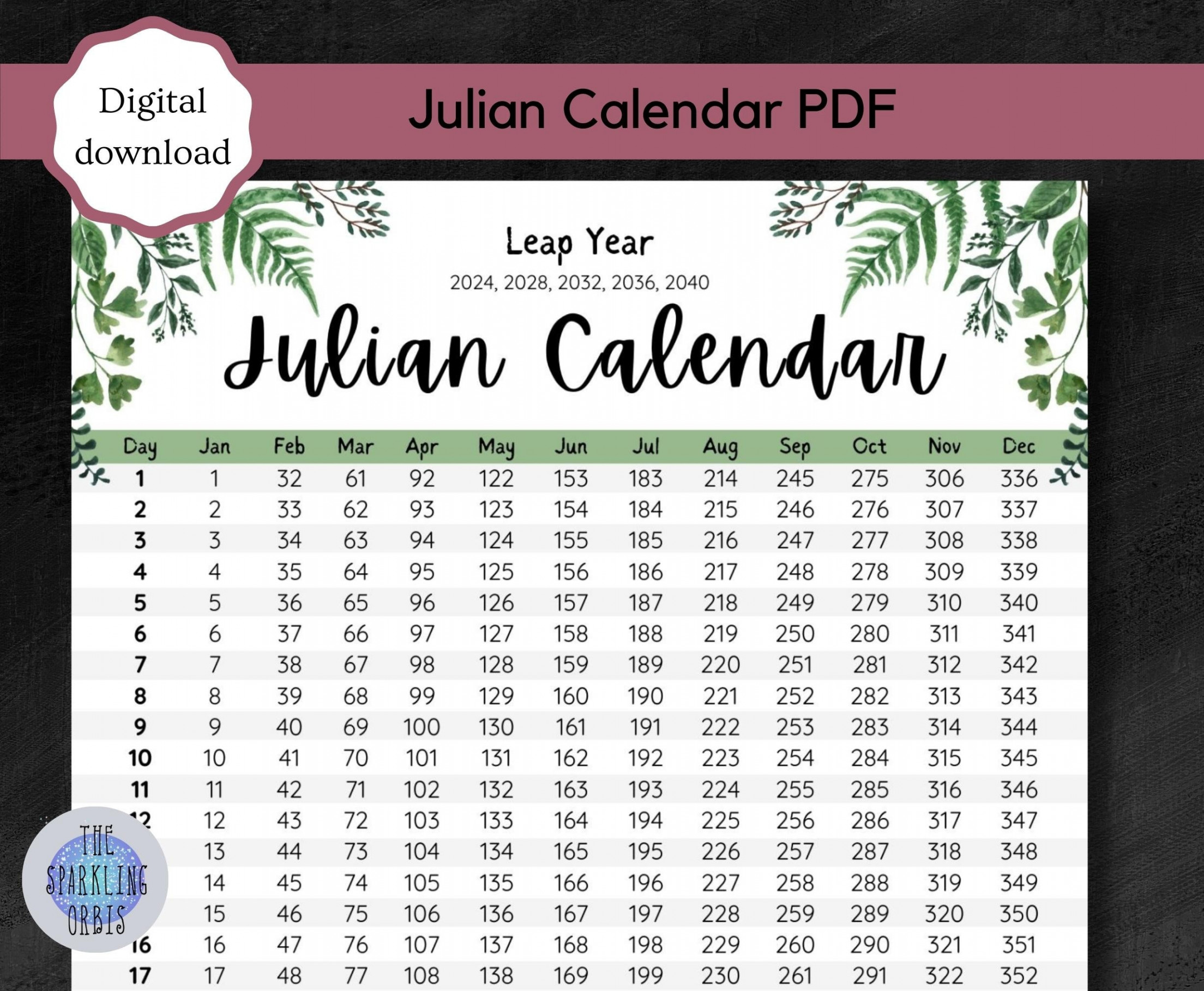 Julian Calendar Military and Government Leaf Design Digital