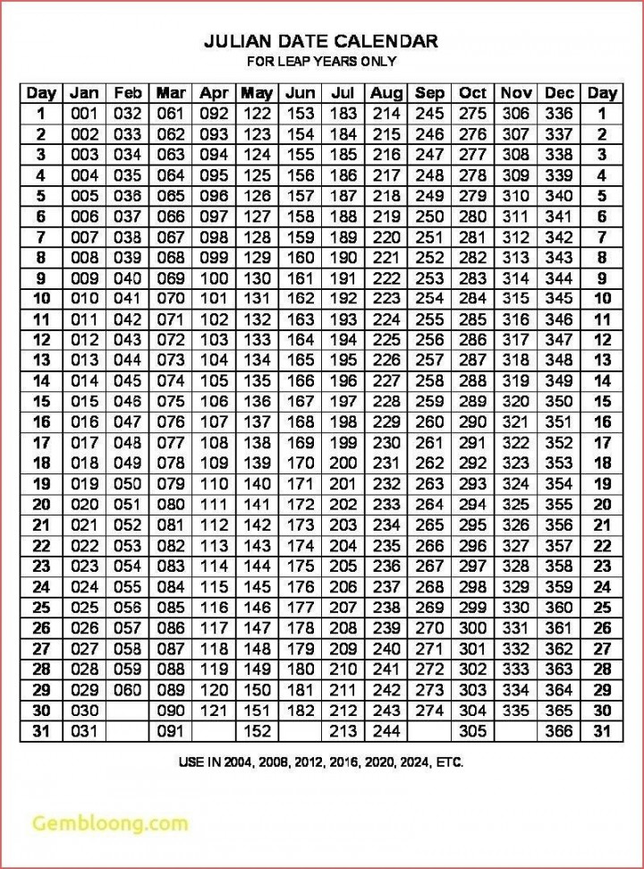 Julian Date Calendar Leap Year Printable  Calendar printables