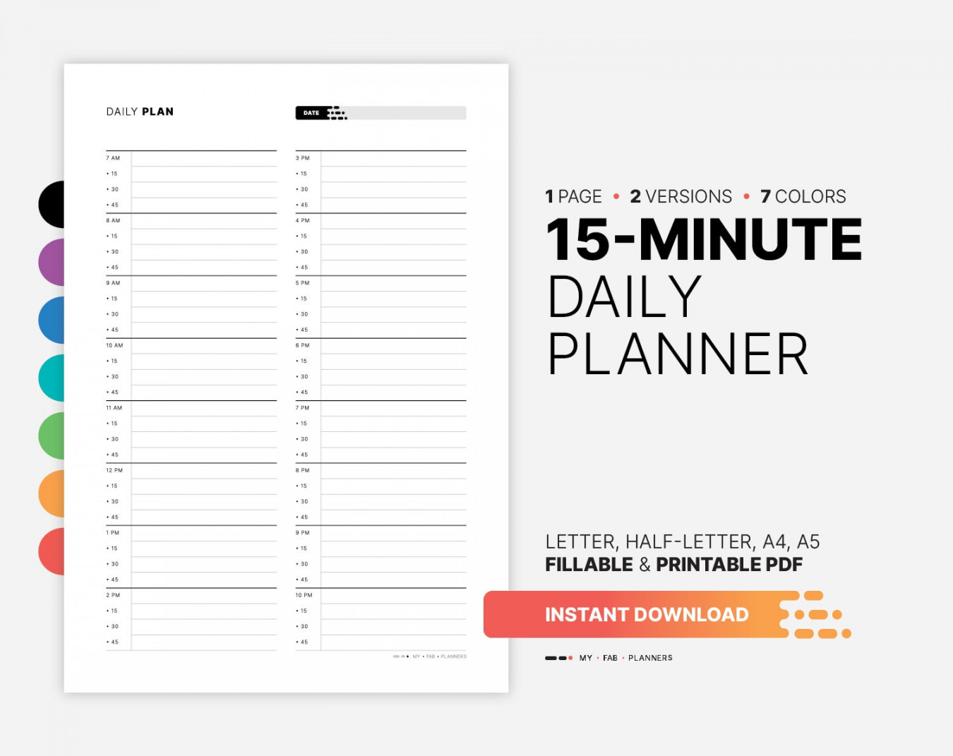 Minute Planner Sheet, Daily Appointment Schedule & Time Slots