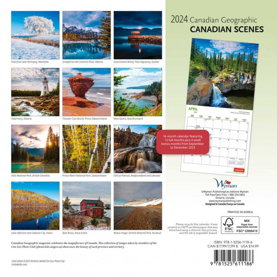 Canadian Geographic Canadian Scenes  Wall Calendar