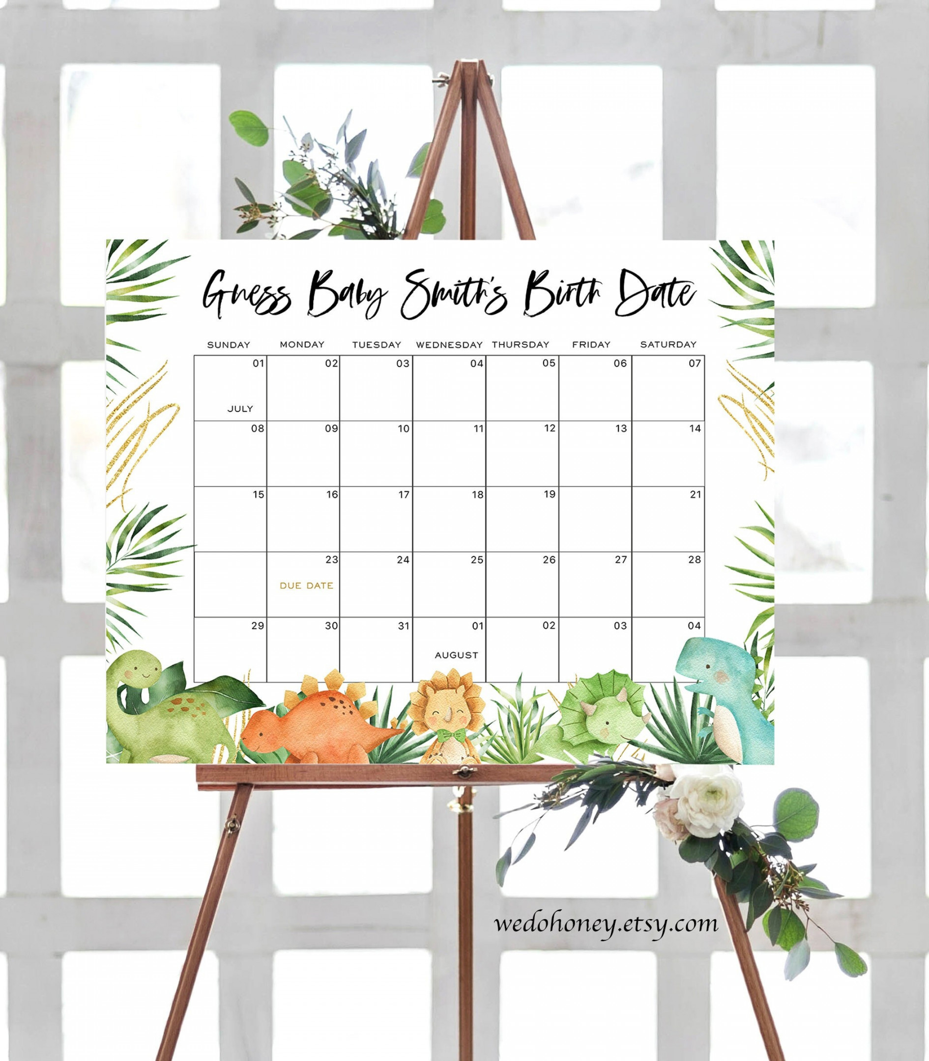 Dinosaur Baby Due Date Calendar Game, Dino Guess Baby