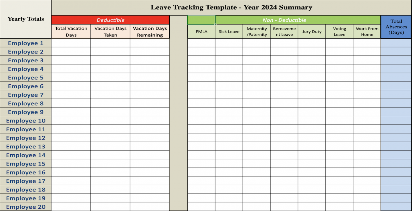 Free Vacation Calendar Template Excel - Vacation Tracker