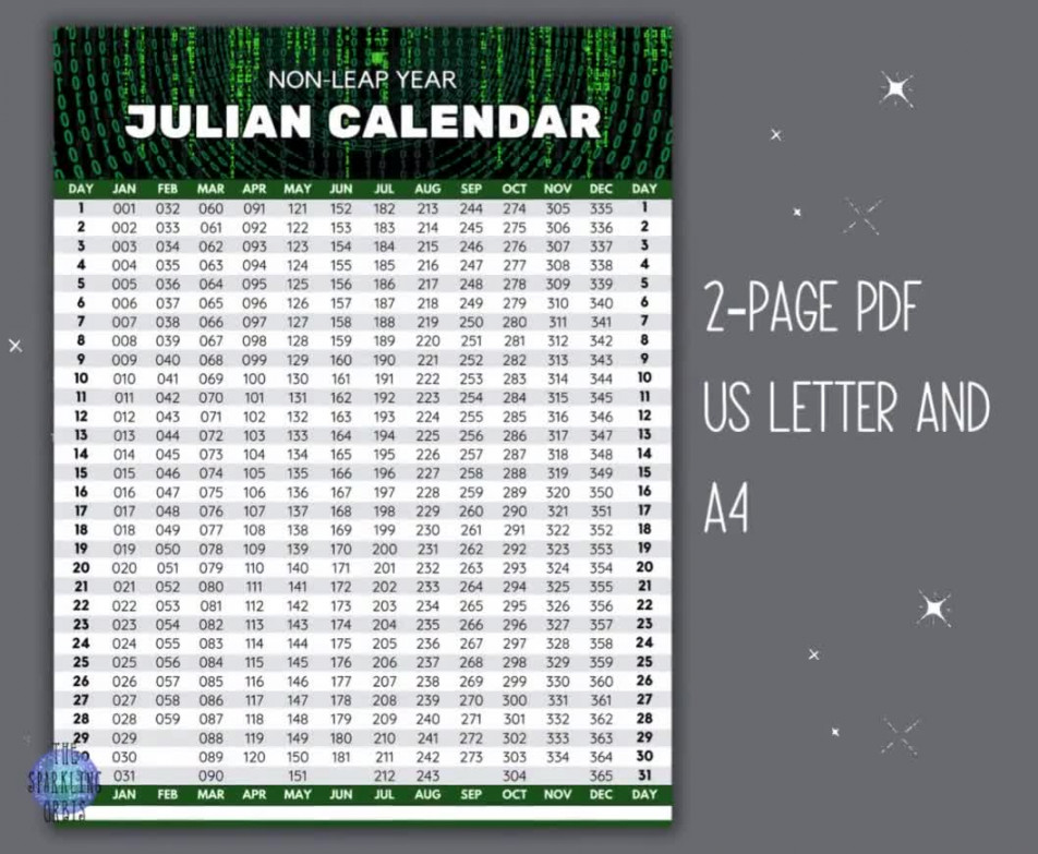 Julian Calendar  Military  Government  Digital Download  Printable PDF   Leap Year and Non-Leap Year  US Letter and A