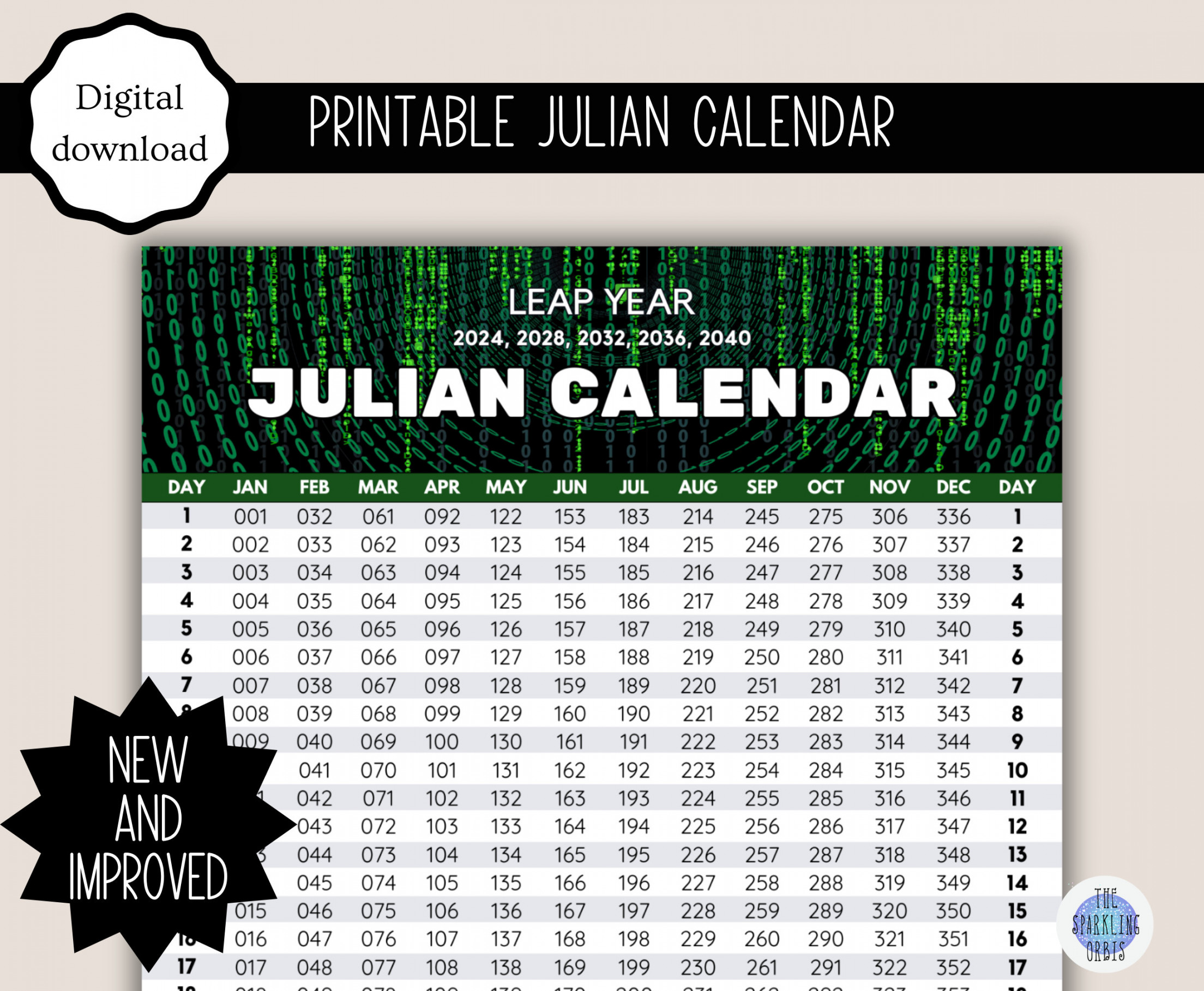Julian Calendar Military Government Digital Download Printable PDF