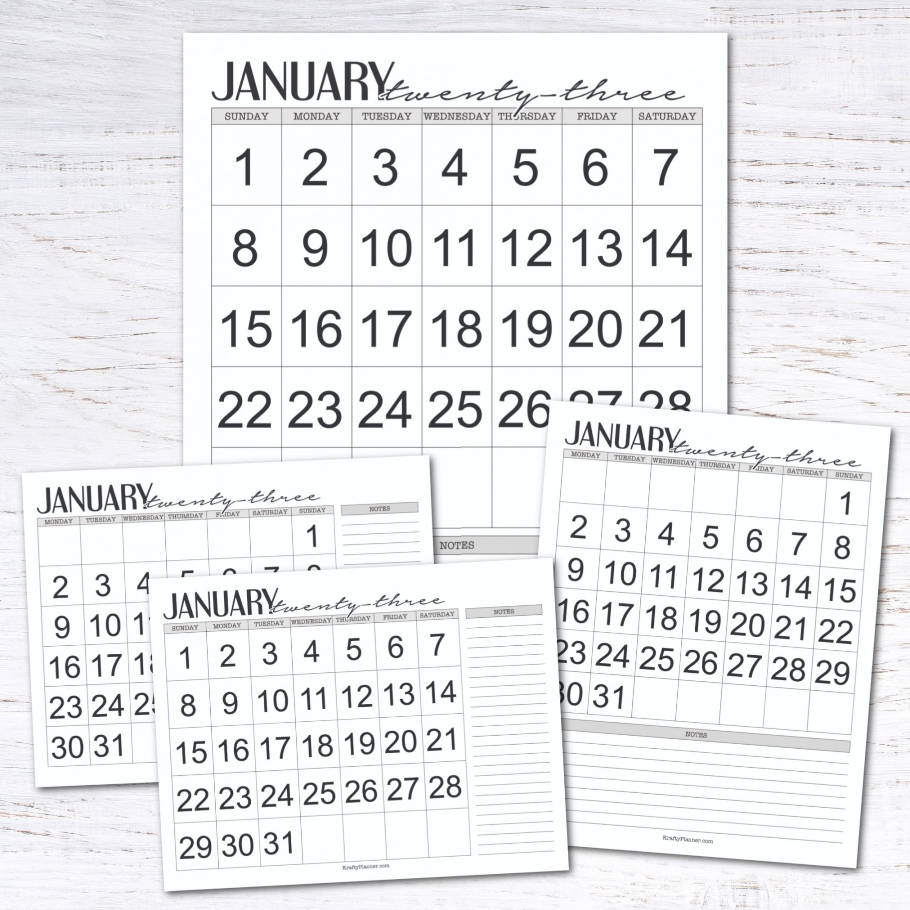 Large Print  Calendar Free Printable — Krafty Planner