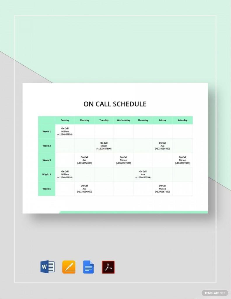 On Call Schedule Template in Word, Pages, PDF, Google Docs