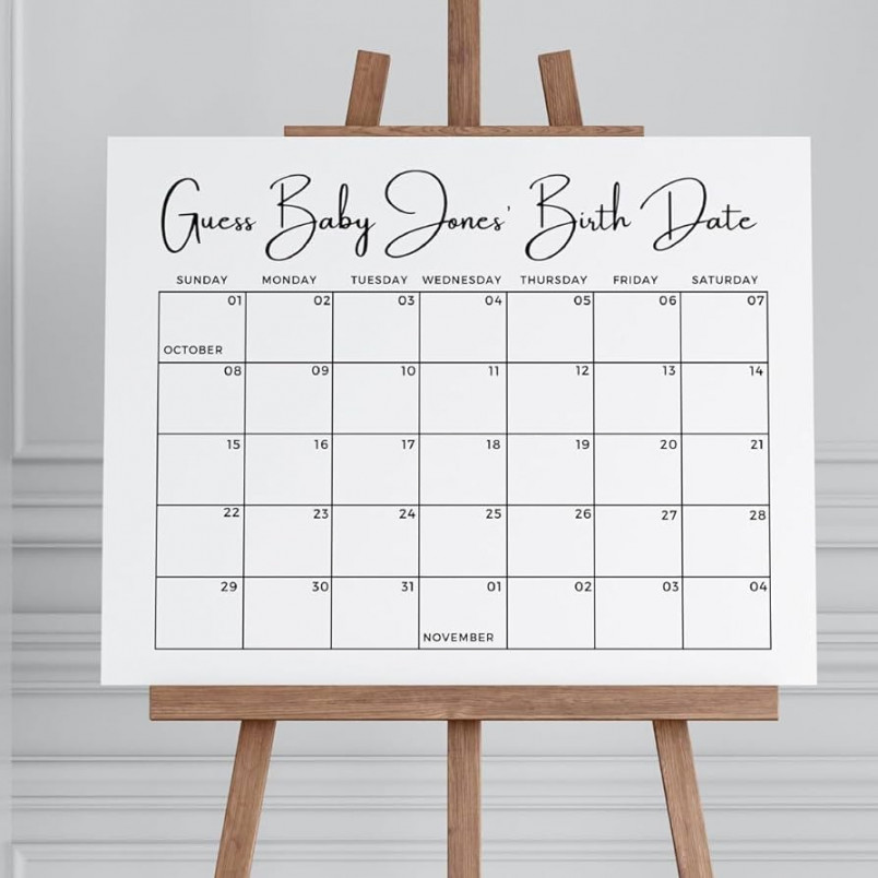 Personalized Baby Due Date Calendar Game, Guess Baby
