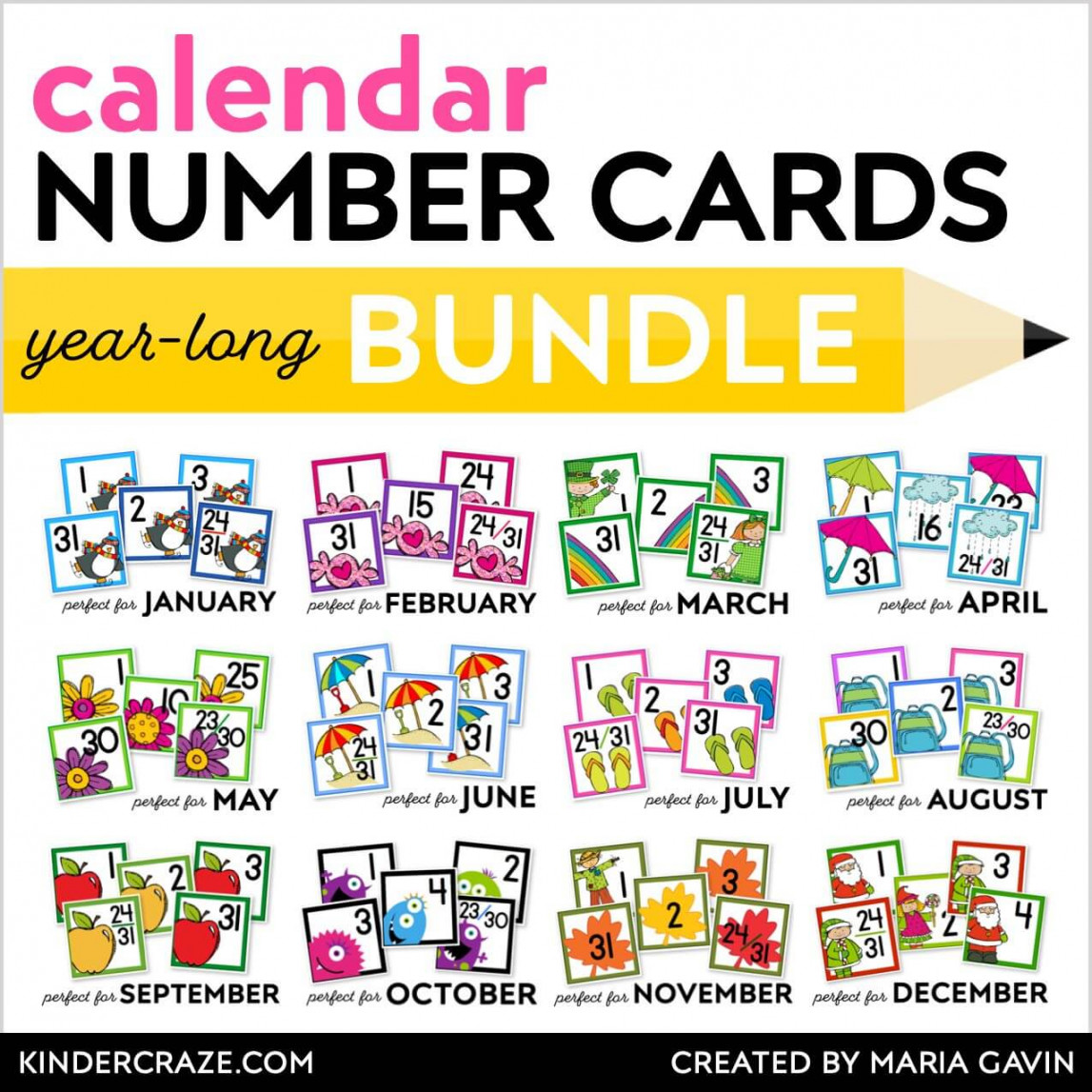 Printable Calendar Numbers for Entire Year BUNDLE - Kinder Craze