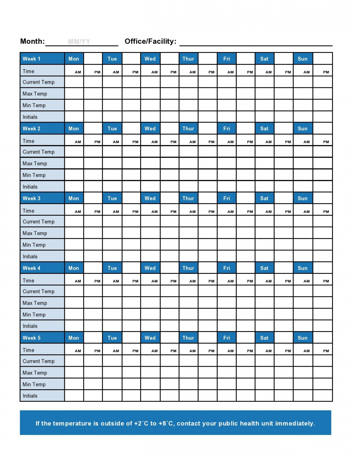 Printable Temperature Log Sheets (Word, Excel, PDF)
