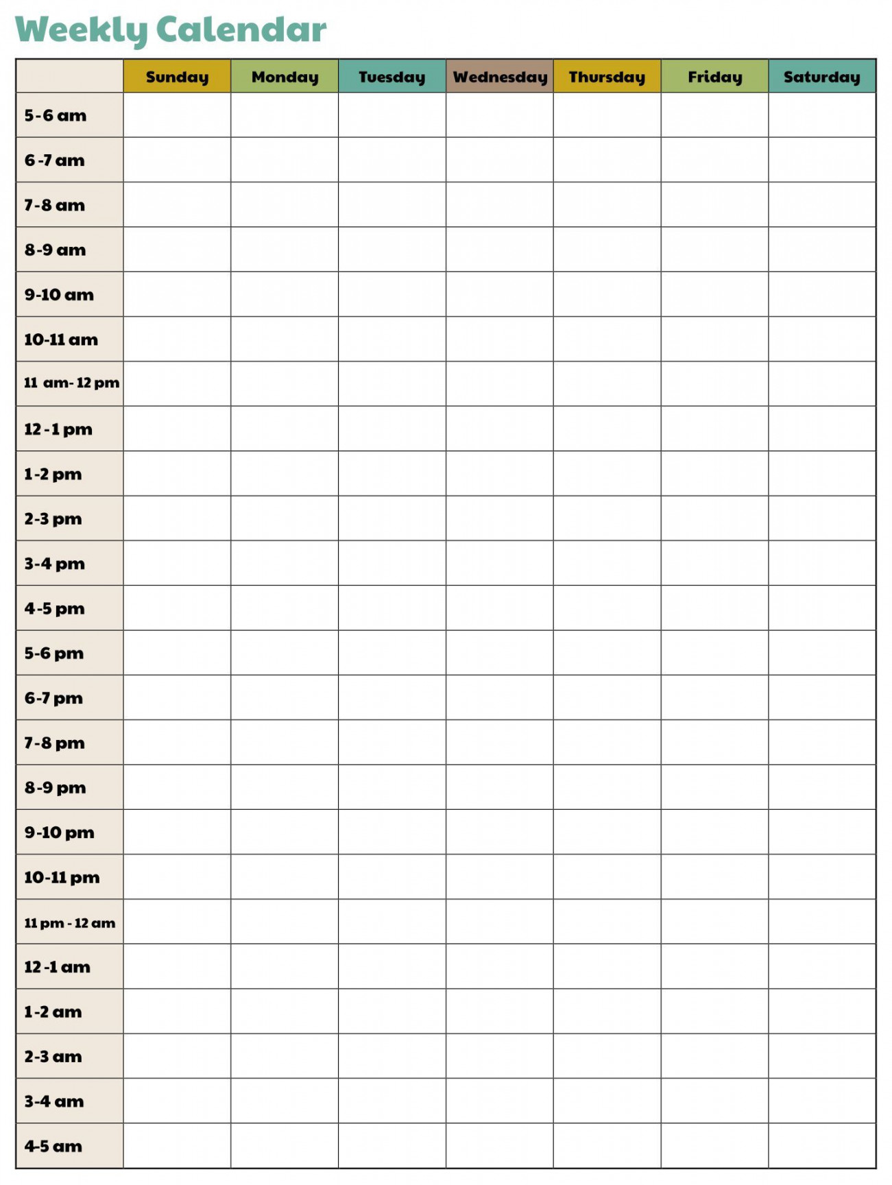 Printable Weekly Calendar With Time Slots  Weekly calendar