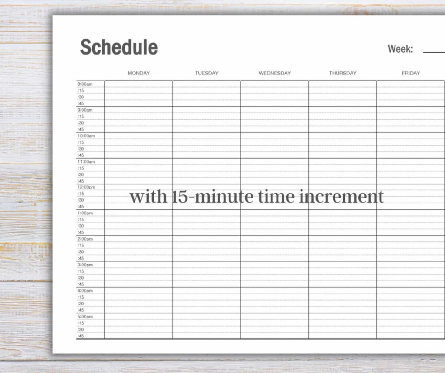 Time Blocking Printable Planner, with -Minute Increment, Monday Start, A  & Letter