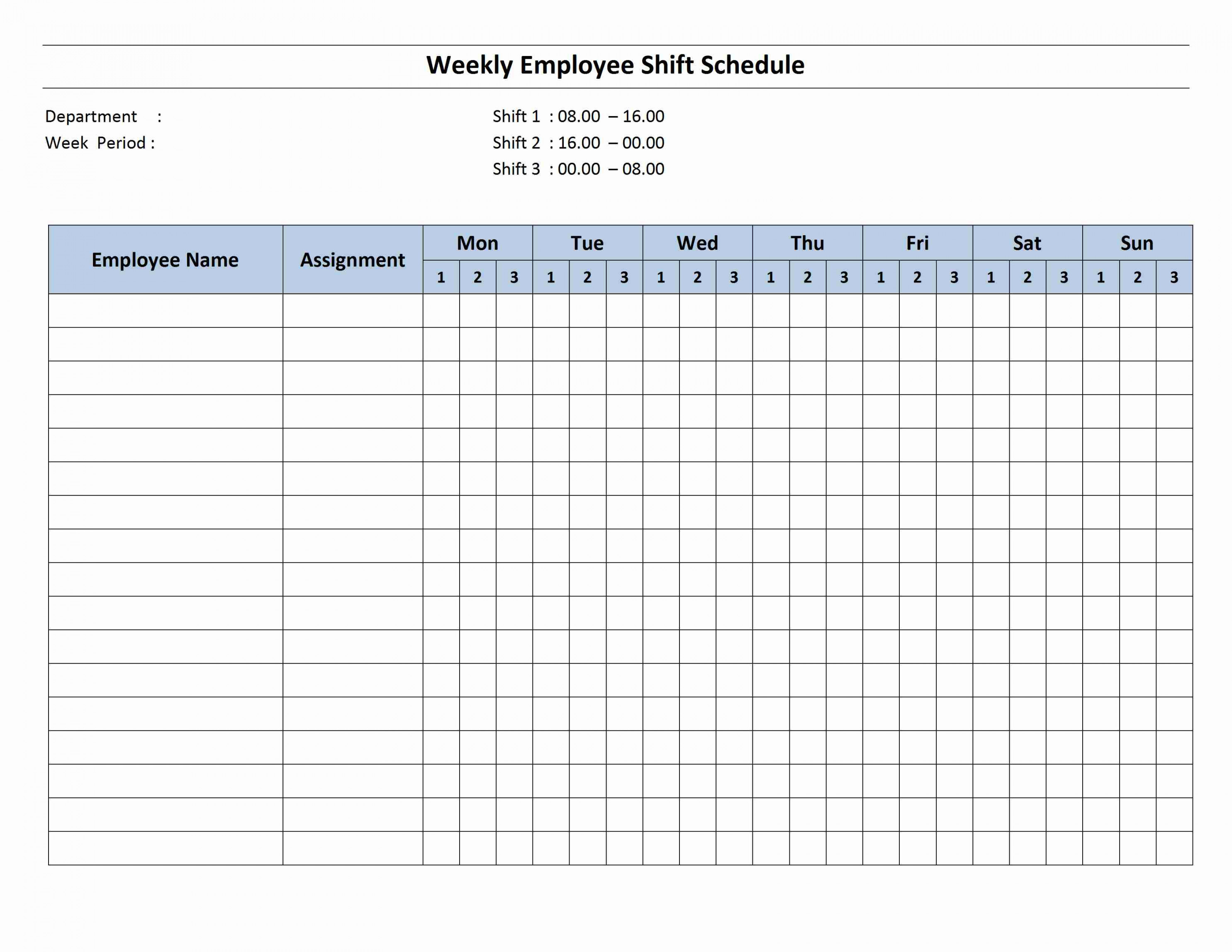 Weekly  Hour Shift Schedule