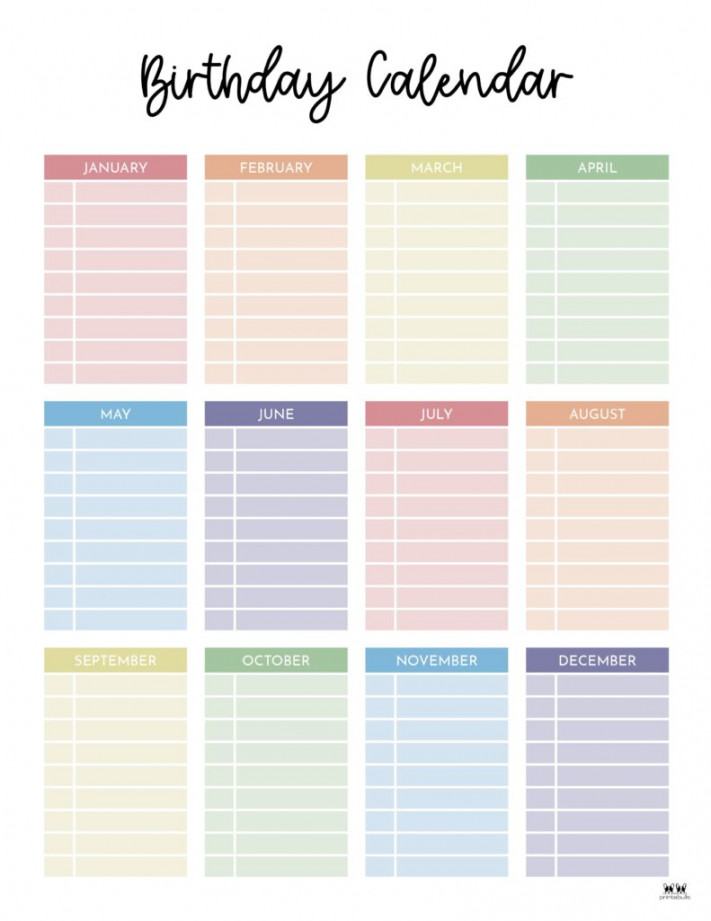 Birthday Calendars & Trackers -  FREE Printables  Printabulls