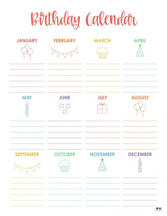 Birthday Calendars & Trackers -  FREE Printables  Printabulls