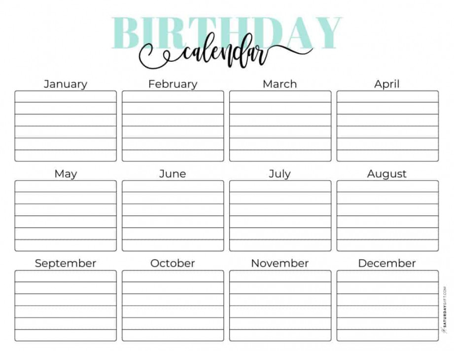 Cute & Free Printable Birthday Calendar Templates  SaturdayGift