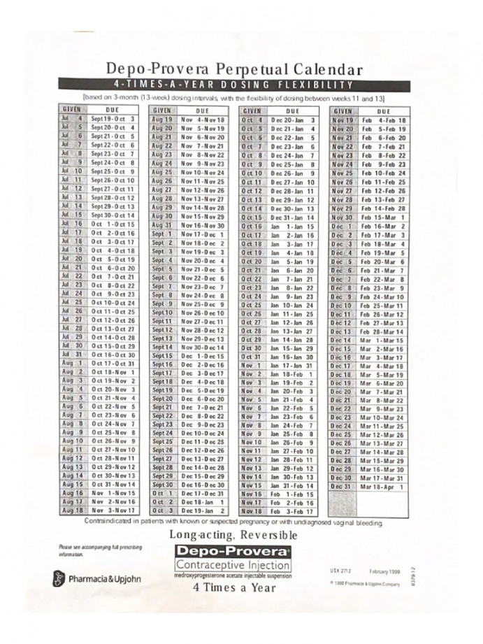 Depo-Provera Calendar  PDF