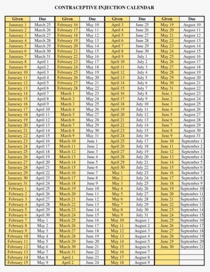 Depo Provera Perpetual Calendar To Print  Calendar printables