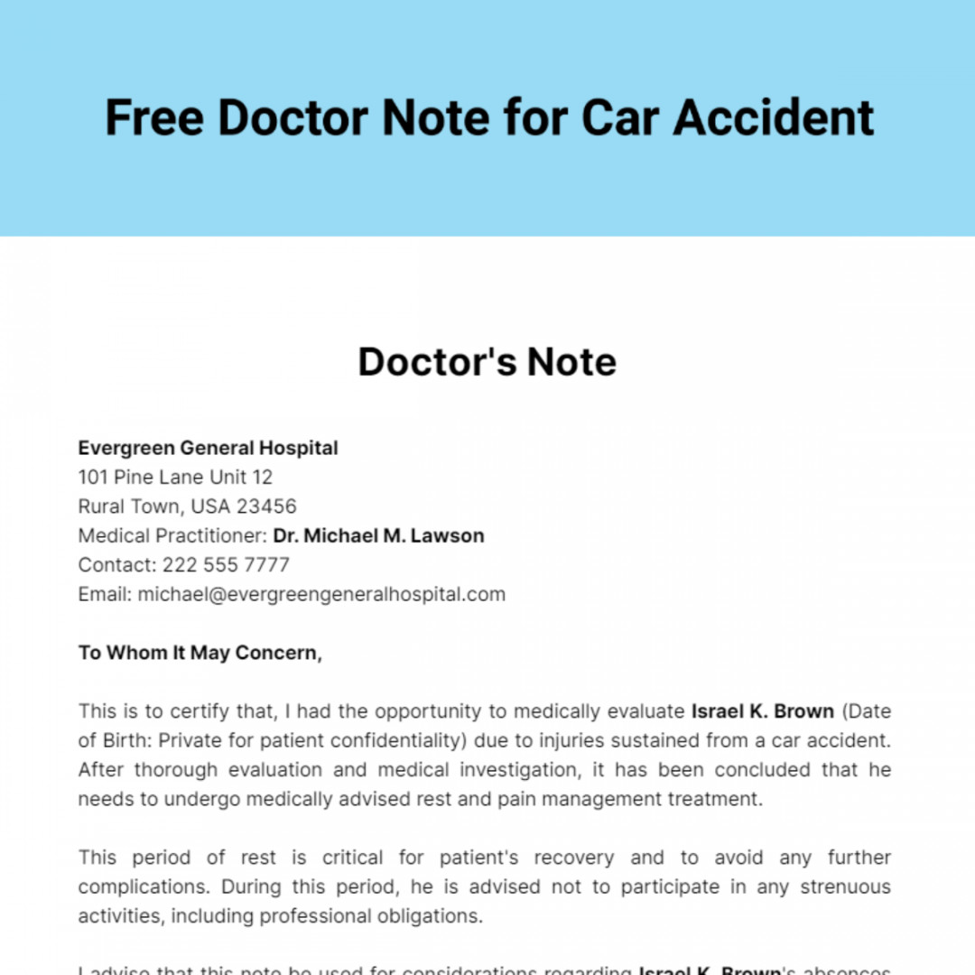 Doctor Note For Car Accident Template - Edit Online & Download