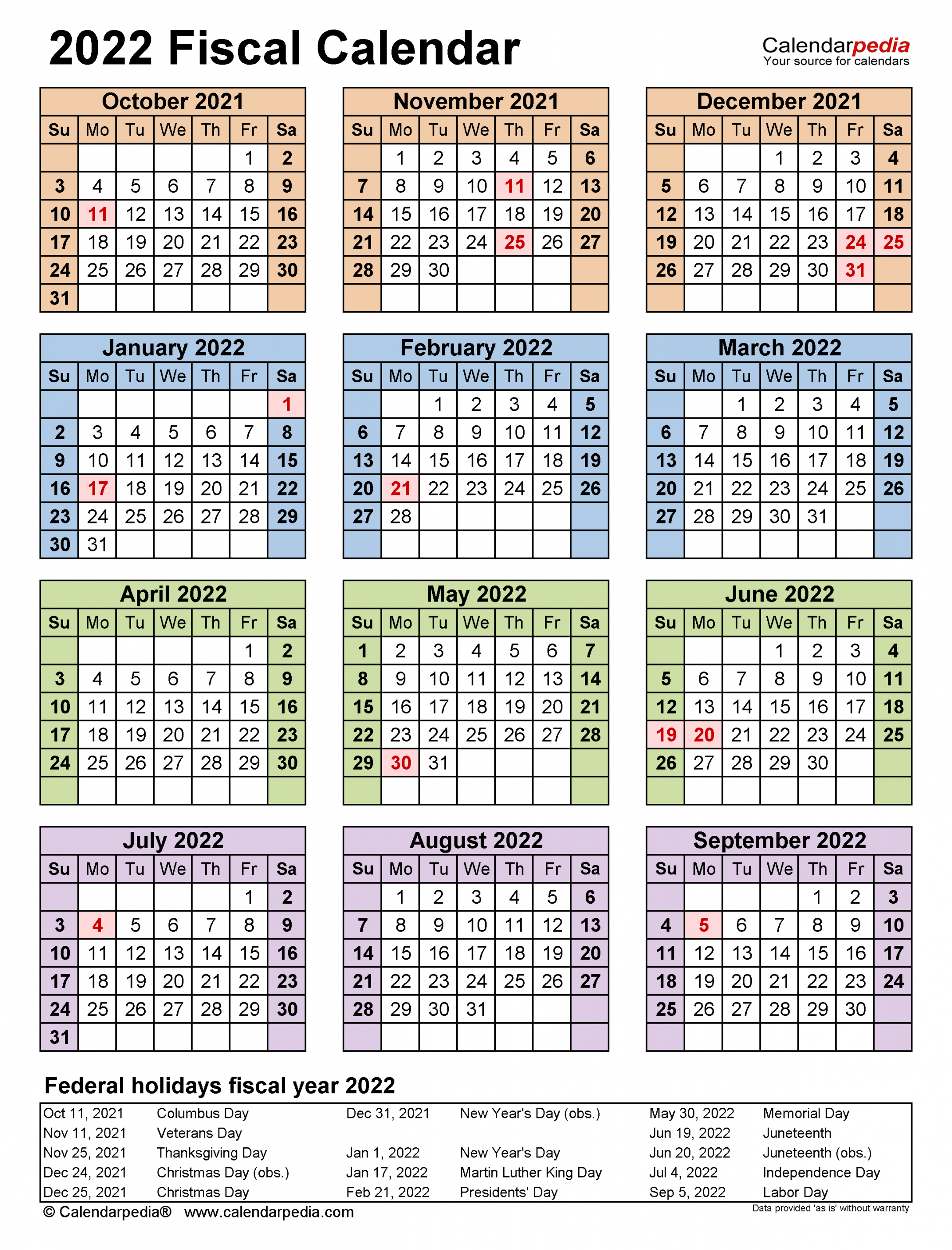 Fiscal Calendars  - Free Printable PDF templates