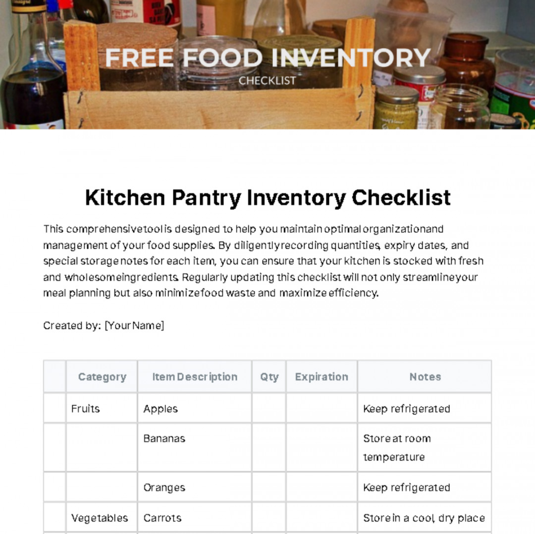 Food Inventory Checklist Template - Edit Online & Download Example