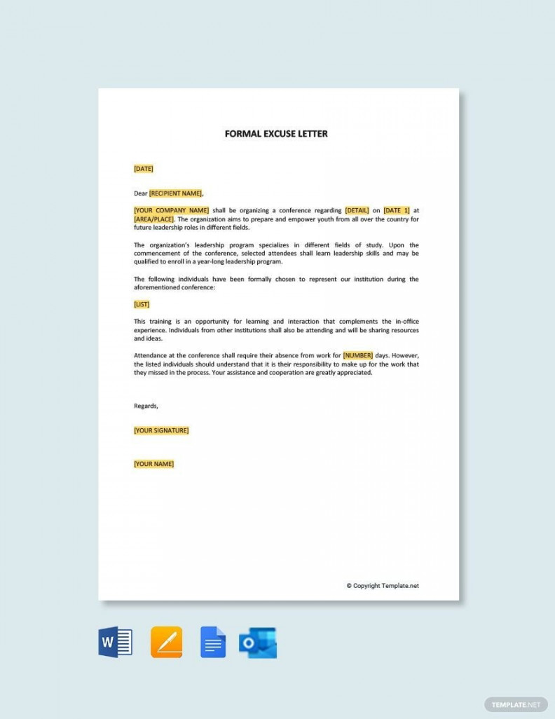 Formal Excuse Letter for Employee in Word, Pages, Google Docs, PDF