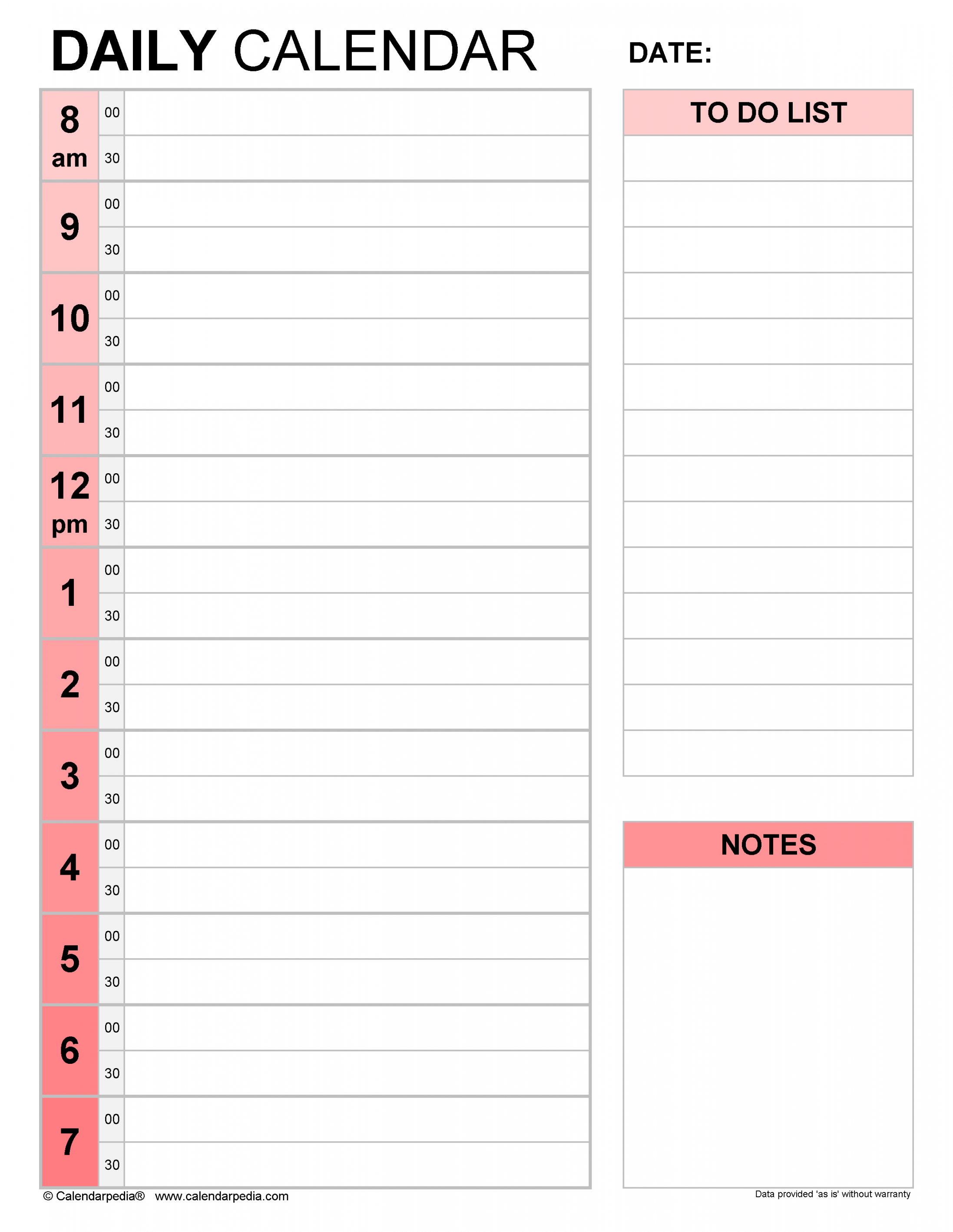 Free daily calendars in PDF format - + templates