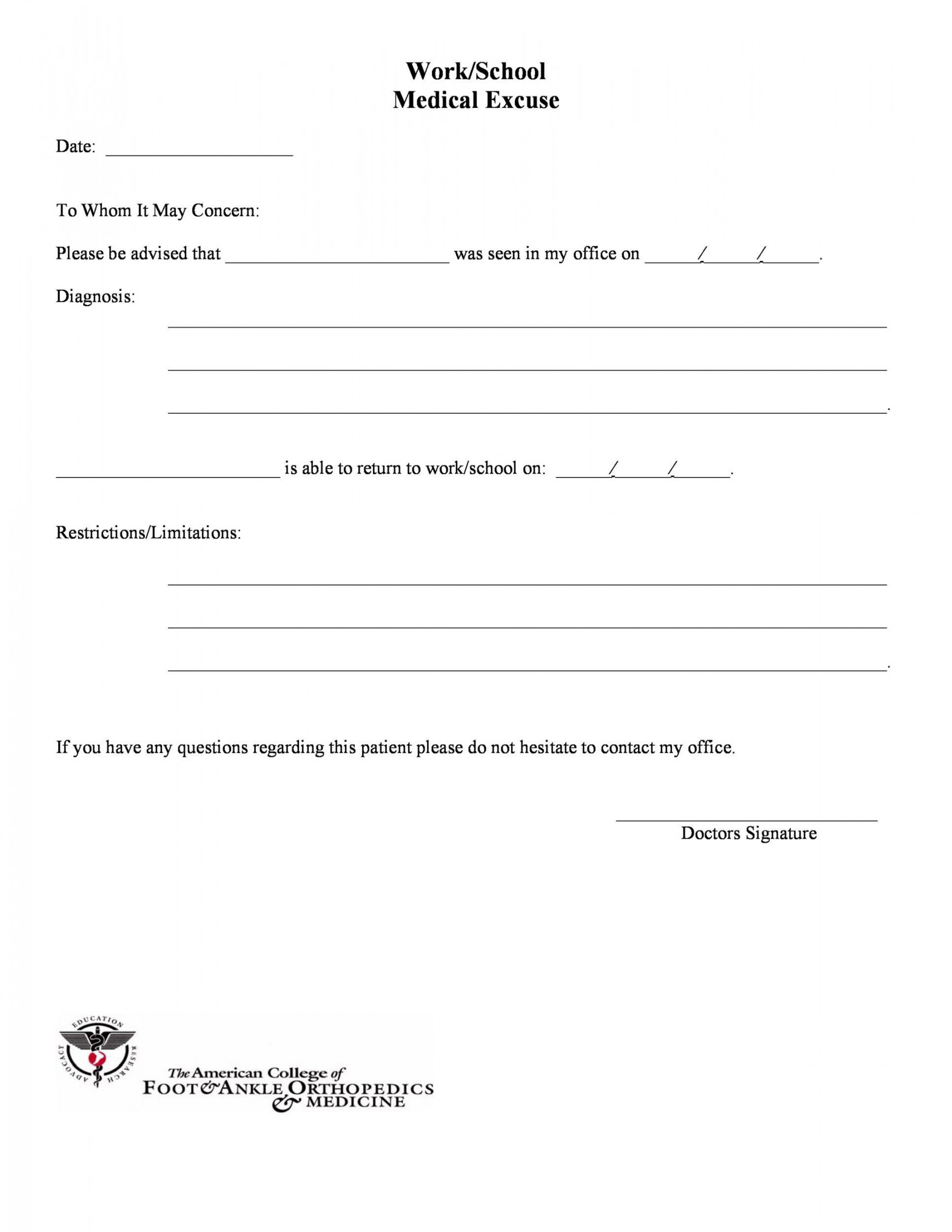 Free Doctor Note Templates [for Work or School]