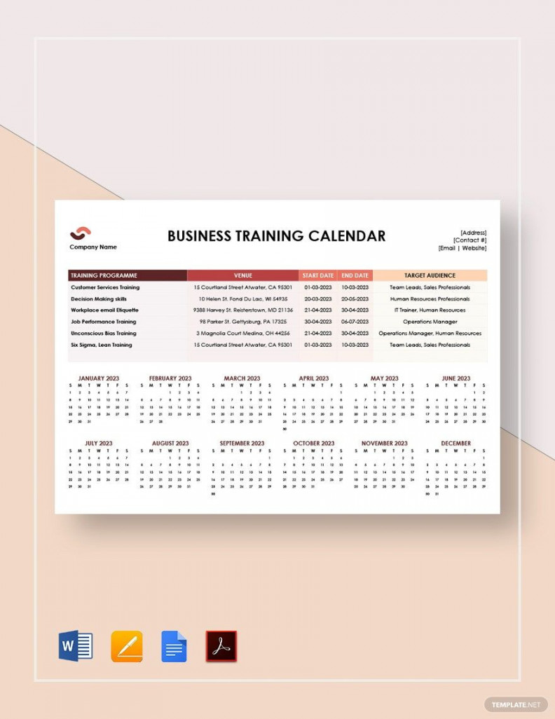 FREE FREE Training Calendar & Examples Template - Download in Word